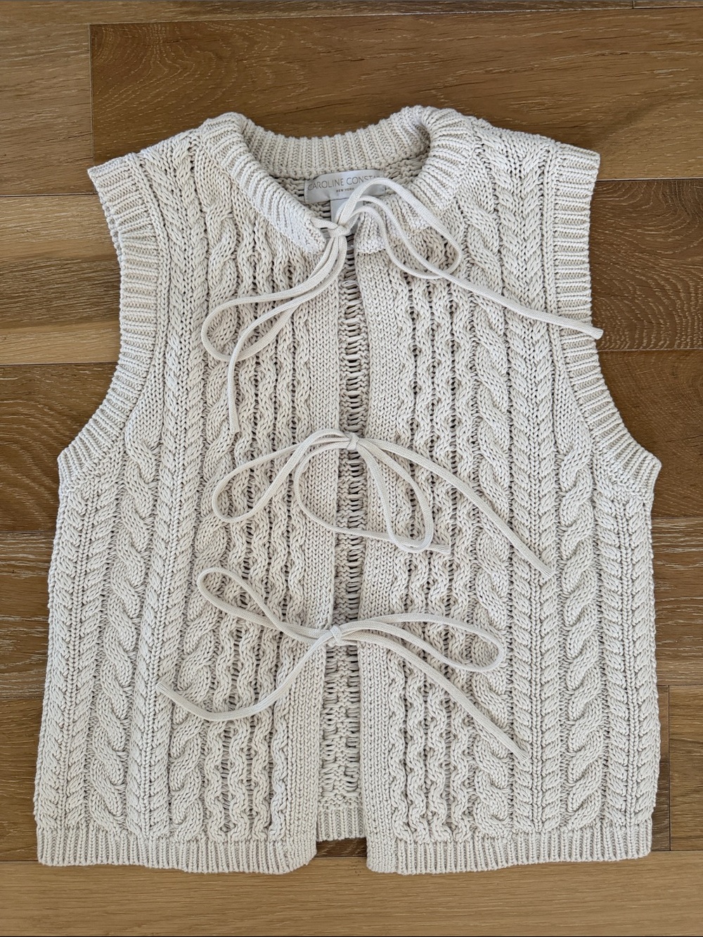 Caroline Constas Cable Knit Front Tie Sweater Vest